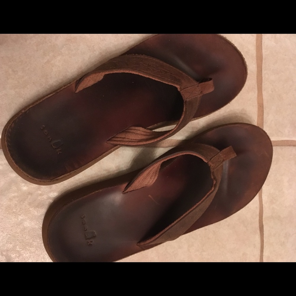 Brown Leather Sanuk Flip Flops